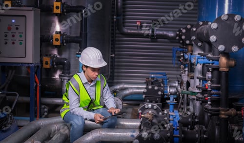 Preview: Engineer under checking the industry cooling tower air conditioner is water cooling tower air chille