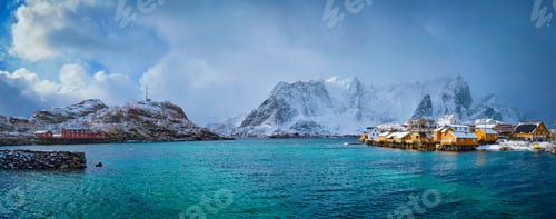 Preview: Yellow rorbu houses, Lofoten islands, Norway