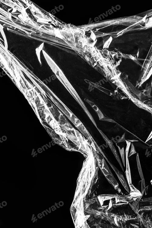 Preview: Wrinkled plastic wrap texture on a black background