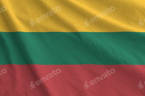 Preview: Lithuania flag depicted on folded wavy fabric of old cloth
