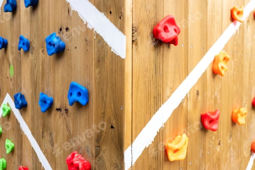Preview: Detail of a climbing children's playground with wooden boards.