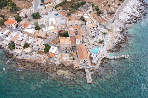 Preview: Aerial drone of Gerolimenas village at Mani peninsula, Lakonian architecture, Peloponnese, Greece.