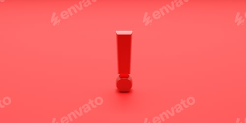 Preview: Exclamation mark on red color background. 3d illustration