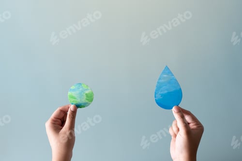 Preview: Hands holding earth and water drop concept of save water save the world.