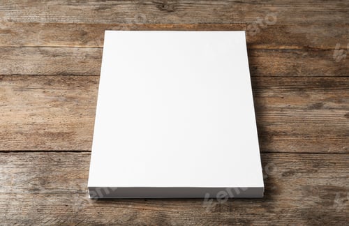 Preview: Stack of blank paper sheets for brochure on wooden background. Mock up