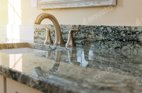 Preview: Counter top white marble bathroom interior with sink and faucet