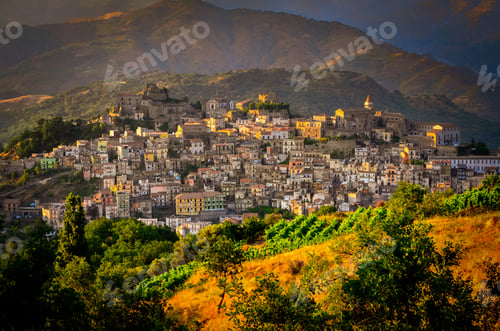 Preview: Scenic sunset view of Castiglione di Sicilia village, Sicily