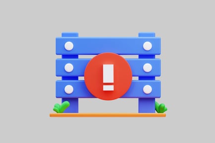 Preview: Blue wooden fence with exclamation mark and buttons