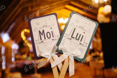 Preview: Wedding game him and her cards in French