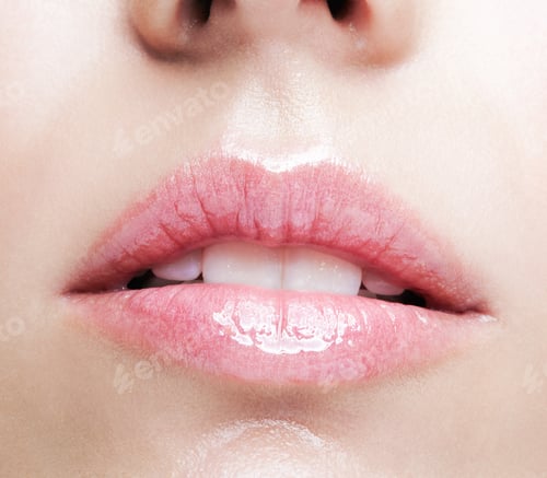 Preview: Closeup Macro Portrait Of Female Part Of Face. Human Woman Lips With Day Beauty Makeup.