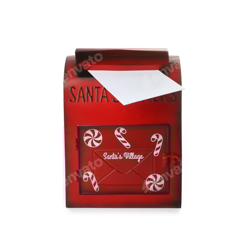 Preview: Santa Claus mail box with letter isolated on white. Christmas tradition