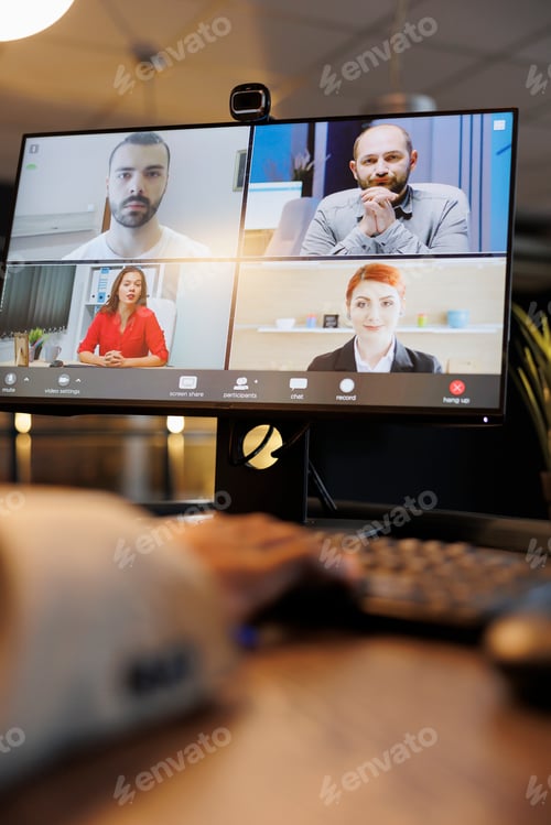 Preview: Manager explaining company investment strategy to remote colleagues