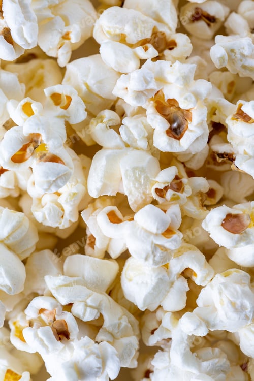 Preview: close-up of fresh popcorn, macrophotography, food background