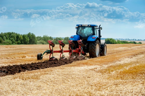 Preview: tractor pulls plow, arable land, field preparation