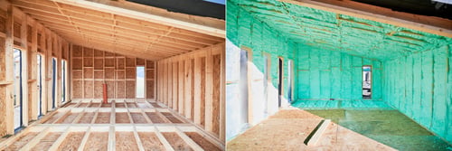 Preview: Photo collage before and after thermal insulation room in wooden frame house.