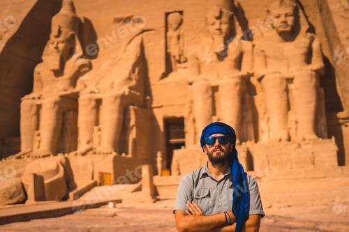 Preview: A Young Tourist With A Blue Turban Visiting The Abu Simbel Temple In Southern Egypt In Nubia Next