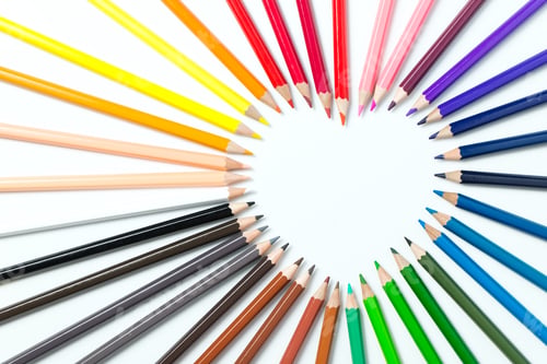 Preview: Color pencils arranged in a heart shape