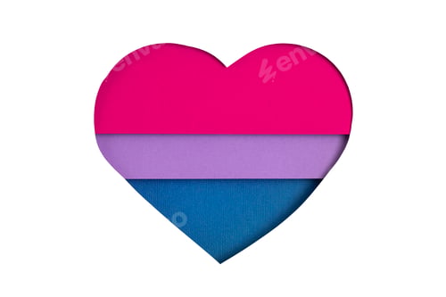 Preview: Bisexual flag in the form of paper cut out shape with blue, pink and violet colors. Love, pride