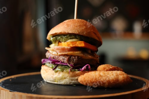 Preview: tasty beef sandwich in black background