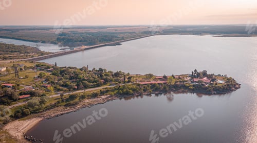 Preview: Aerial shot of Constitution Hydroelectric Plant in Negro River, Uruguay