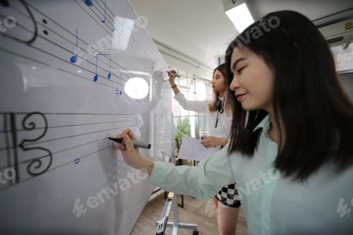 Preview: student learning a music song of classic musical class at home studio or school, playing instrument