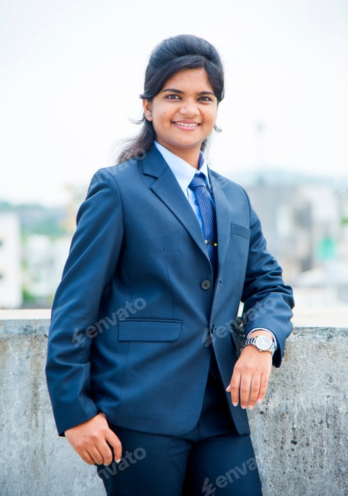Preview: Cheerful Indian young business woman, attractive Indian businesswoman.