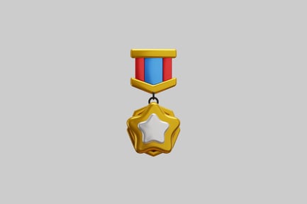 Golden star medal with ribbons