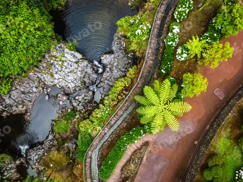 Preview: Drone view of Ribeira dos Caldeiroes Natural Park in Azores