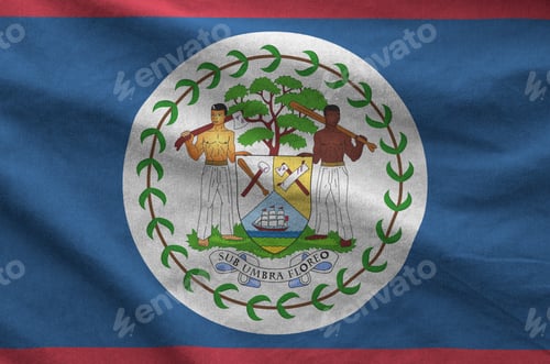 Preview: Belize flag depicted on folded wavy fabric of old cloth