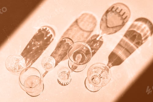 Preview: Shadow overlay effect. Peach fuzz pantone color of year 2024 stylish flat lay.