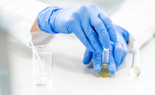 Preview: test tubes with chemical solution in the development research laboratory. copy space