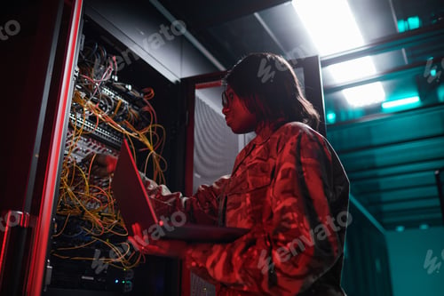 Preview: African American Woman Inspecting Sever Network