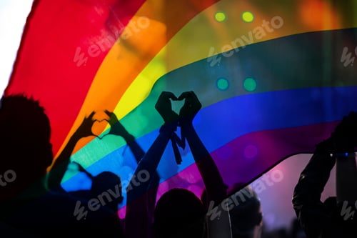 Preview: Gay parade with LGBT flag.