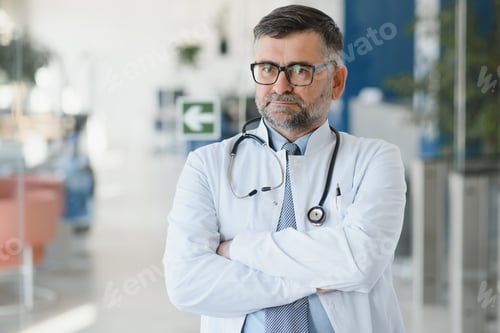 Preview: gray hair expertise handsome senior doctor hospital portrait