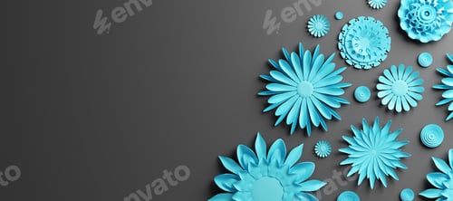 Preview: Deep blue paper flowers on black - elegant background