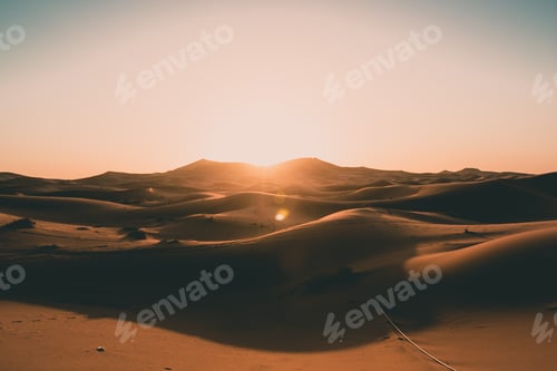 Preview: Empty Sahara Desert Dunes in Beautiful Morning Sunrise Light with No People HQ