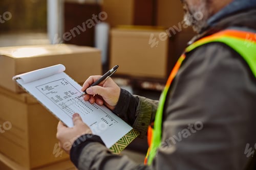 Preview: Close up of truck driver going through delivery list.