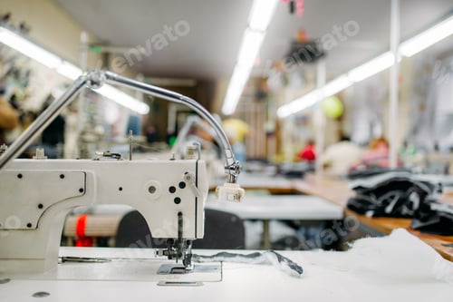 Preview: Sewing machine on clothing fabric, nobody