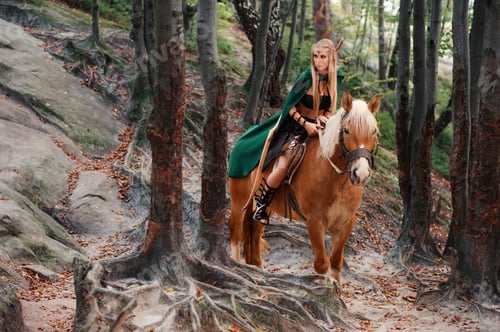 Preview: Female elf in the forest with her horse