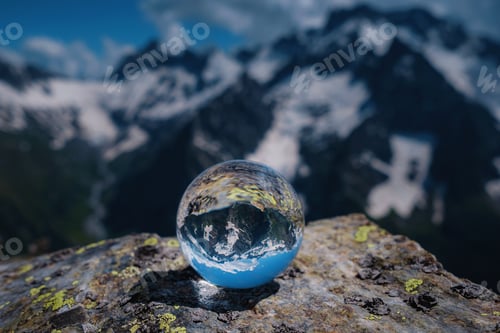 Preview: Mountain Landscape Reflected in a Glass Sphere