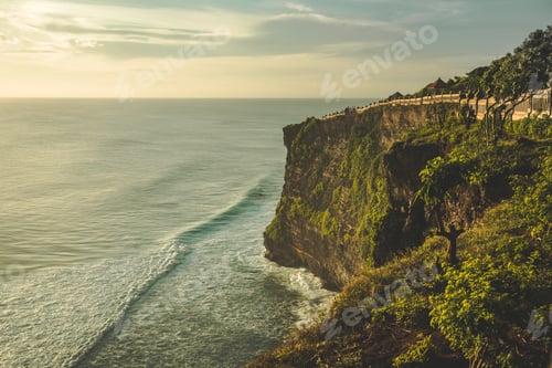 Preview: Cliff, ocean shore, tourist path. Panorama. Bali