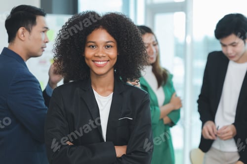 Preview: Close-up shot of an American woman attending a conference room at a startup, she is an employee of t