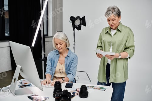 Preview: Mature lesbian couple in studio photo shoot