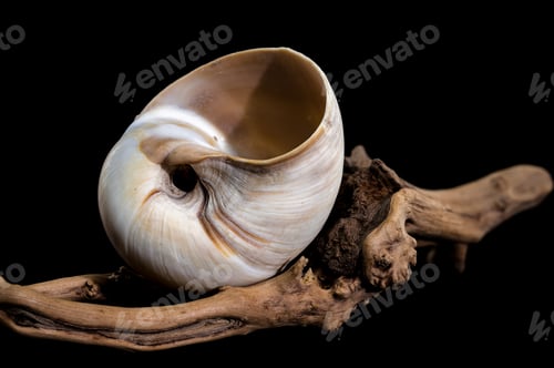 Preview: Polymita picta or Cuban painted snail shell on black background