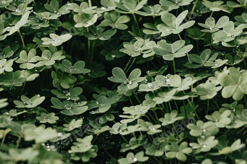 Preview: A background of a group of green flowers with water drops and strong shadows during spring