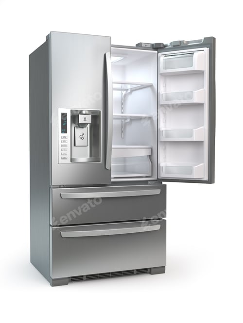 Preview: Open fridge freezer. Side by side stainless steel refrigerator
