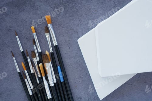 Preview: Brushes and canvases ready for painting session