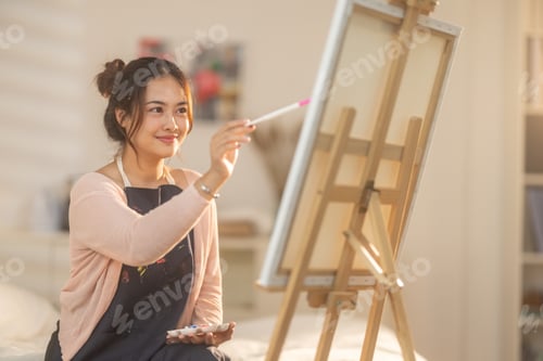 Preview: Woman Painting at Home Studio