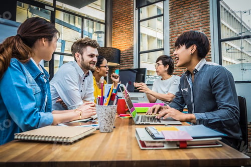 Preview: Group Of Asian and Multiethnic Business people with casual suit working and talking together