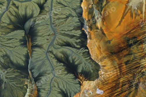 Preview: Patterns of acid mine drainage in decanting lake, nature pollution, aerial view